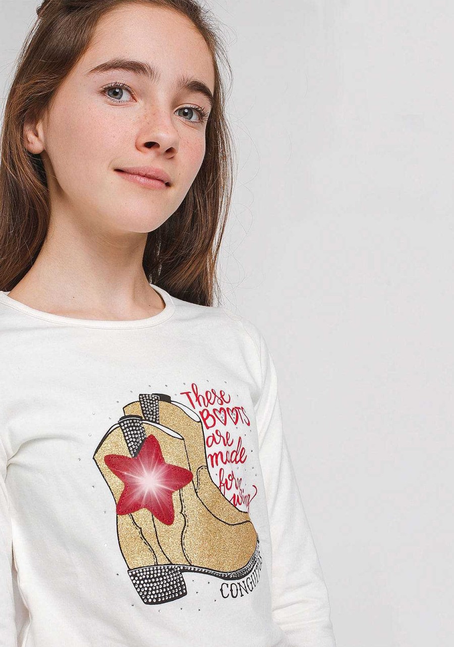 Wholesale T-Shirt "Botas" De Menina Com Luzes Camisetas De Manga Comprida