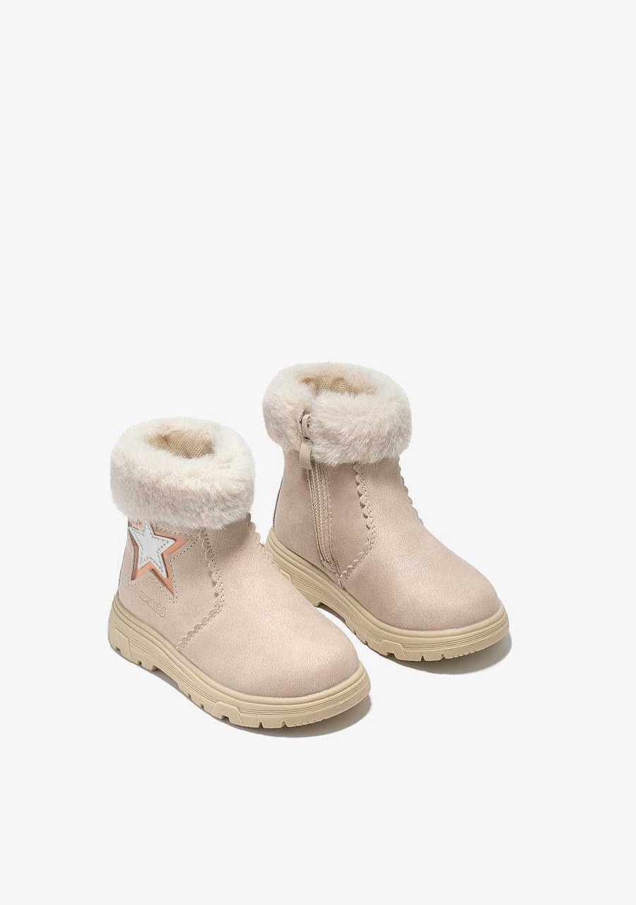 Hot Botins Bebe Pele Estrela Bege Botas