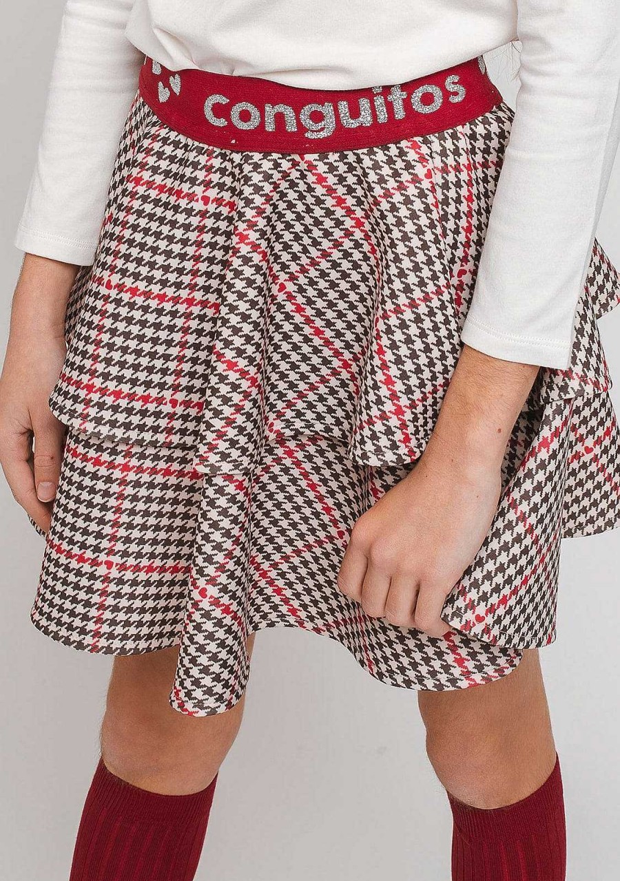 New Saia De Neoprene Houndstooth Para Menina Saias