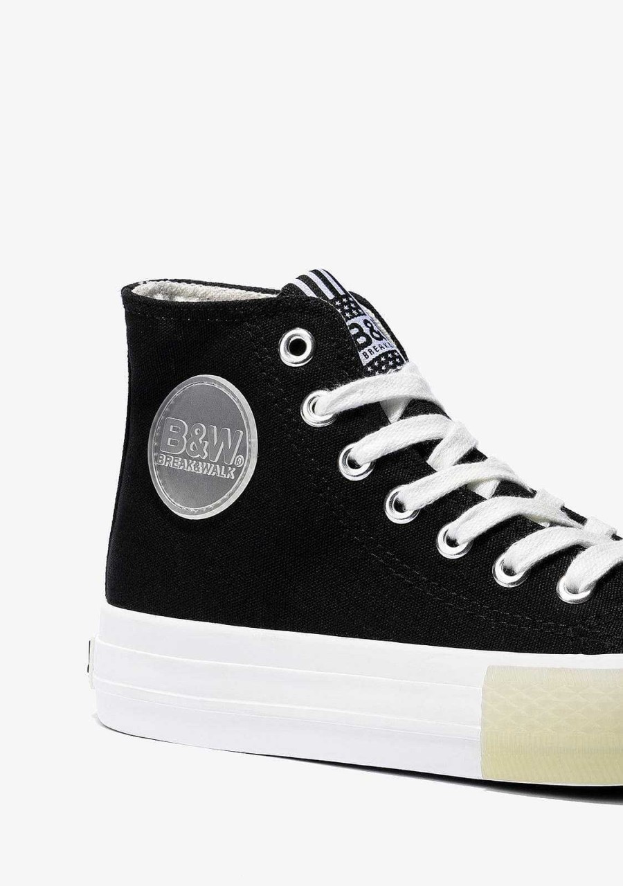 New Tenis Unis Preto Com Logo Hi-Top Em Lona Preto E Branco Tenis Casuais