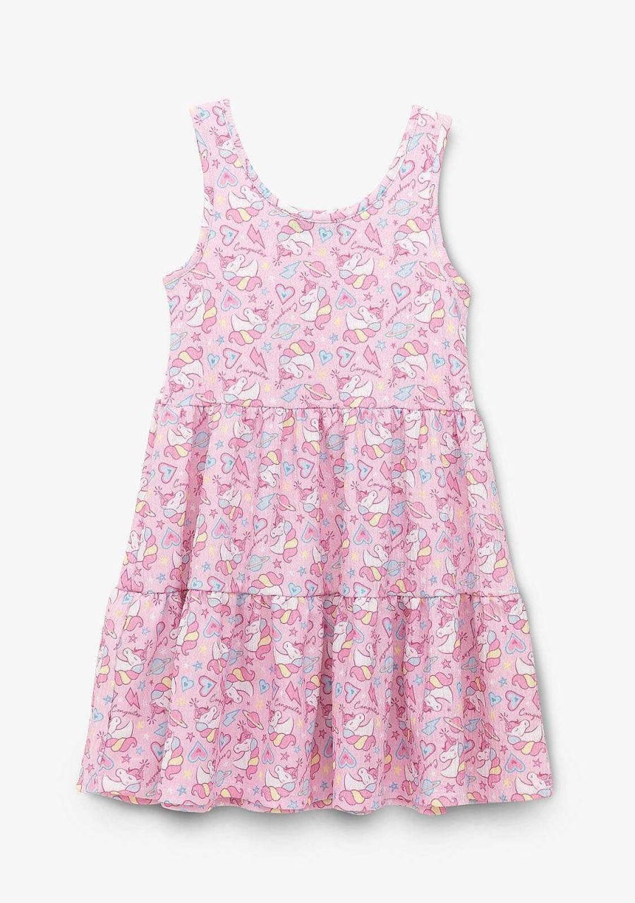 Clearance Vestido Menina Conguitos Rosa Estampado Unicornio Roupas De Menina