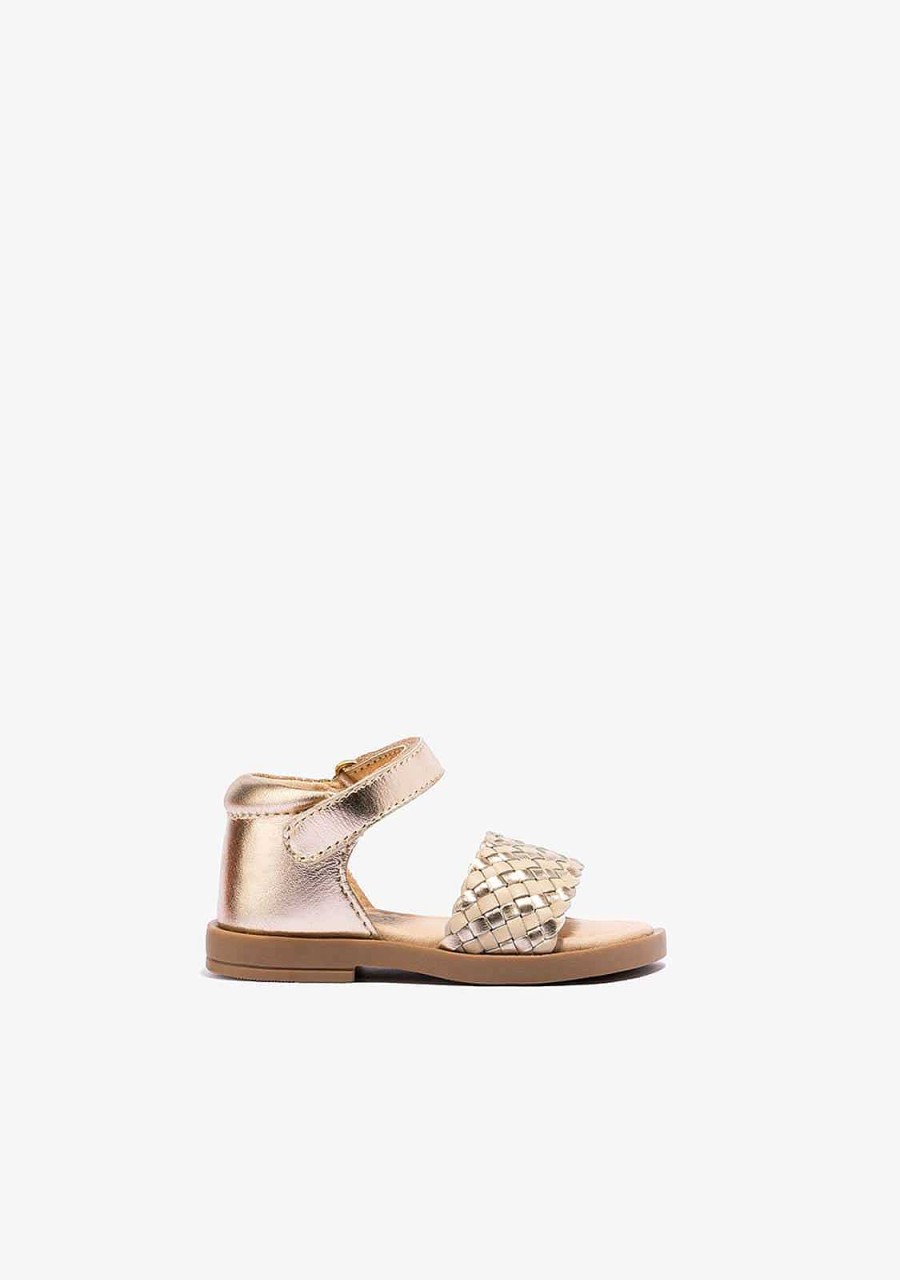 Hot Sandalias Bebe Dourado Bege Napa Sandalias