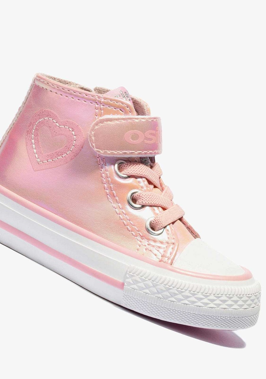 Clearance Tenis Cano Alto De Couro Envernizado Rosa Para Bebe Com Coracao Tenis