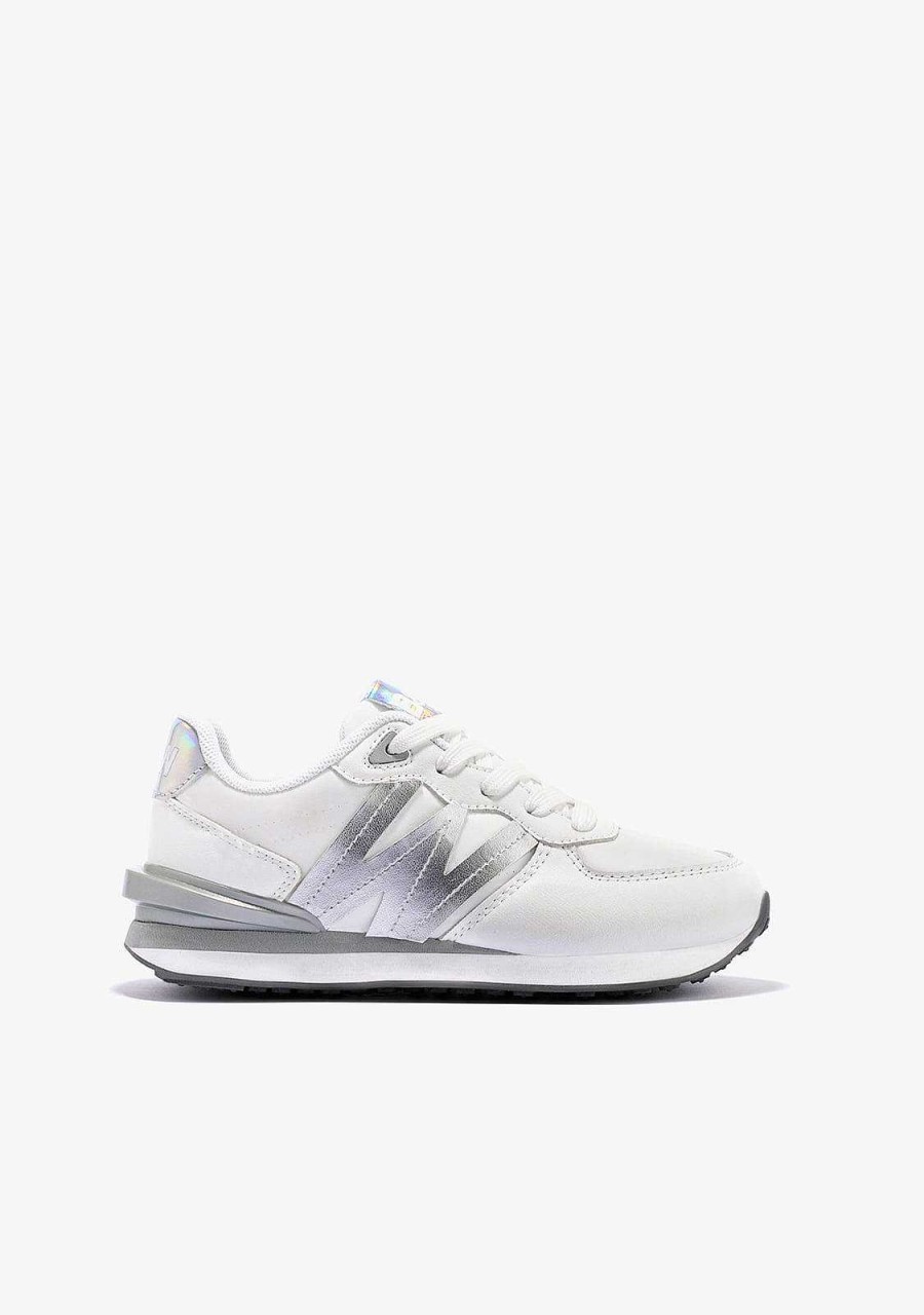 Hot Tenis Feminino Branco Prateado Com Logotipo Preto E Branco Tenis Casuais