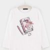 Online T-Shirt Branca "Diario" De Menina Camisetas De Manga Comprida