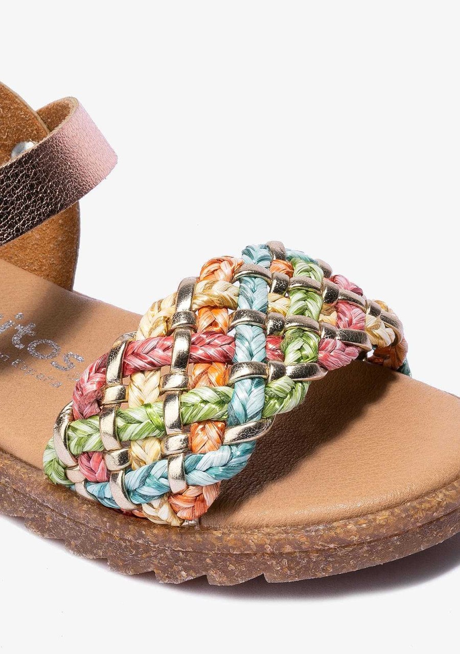 Online Sandalias Metalizadas Com Fivela Multicor De Menina Sapatos De Menina