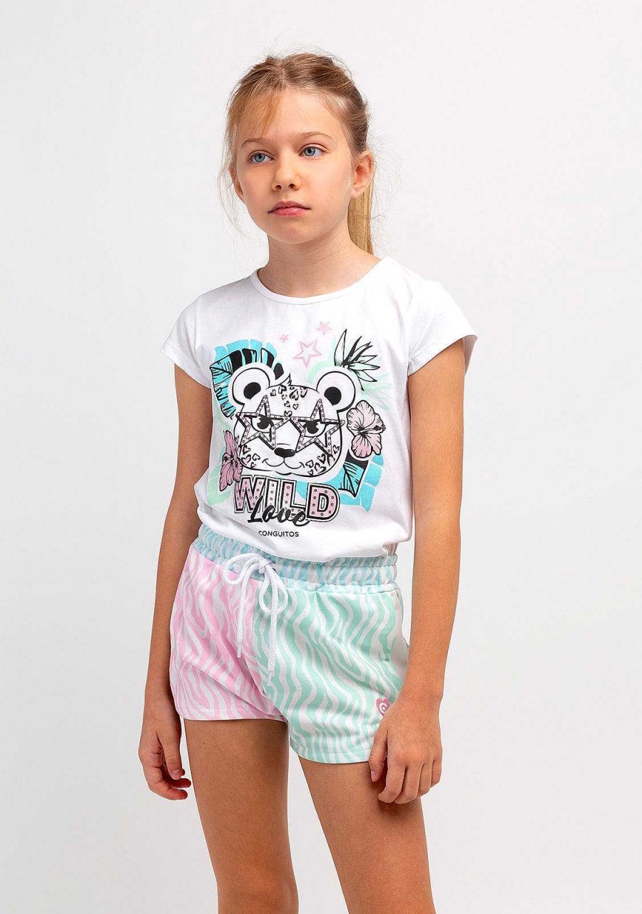 Hot T-Shirt Leopardo Com Brilho Branco Para Menina Camisetas