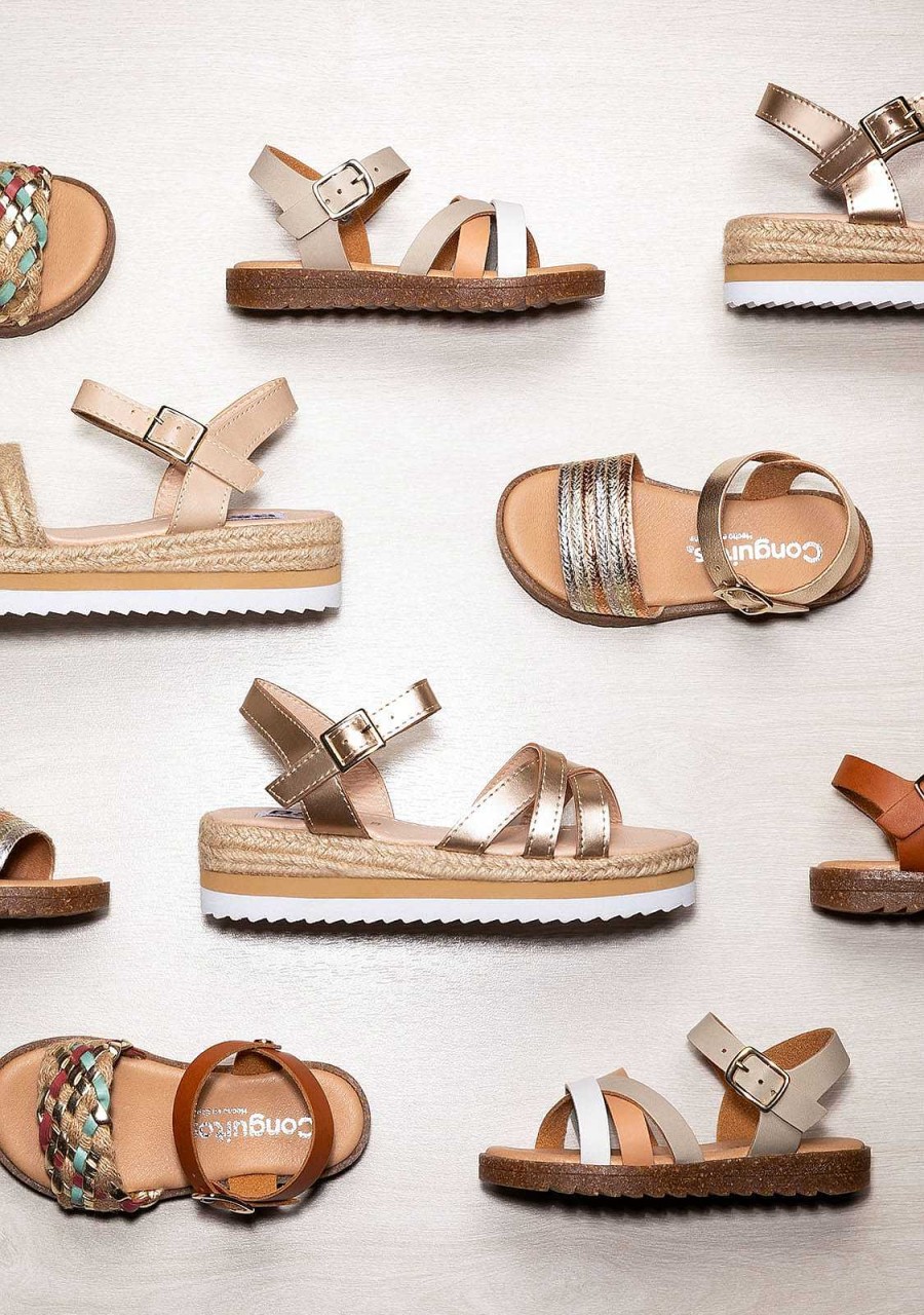 Hot Sandalias Multicoloridas Com Tiras Taupe Para Menina Em Couro Sandalias