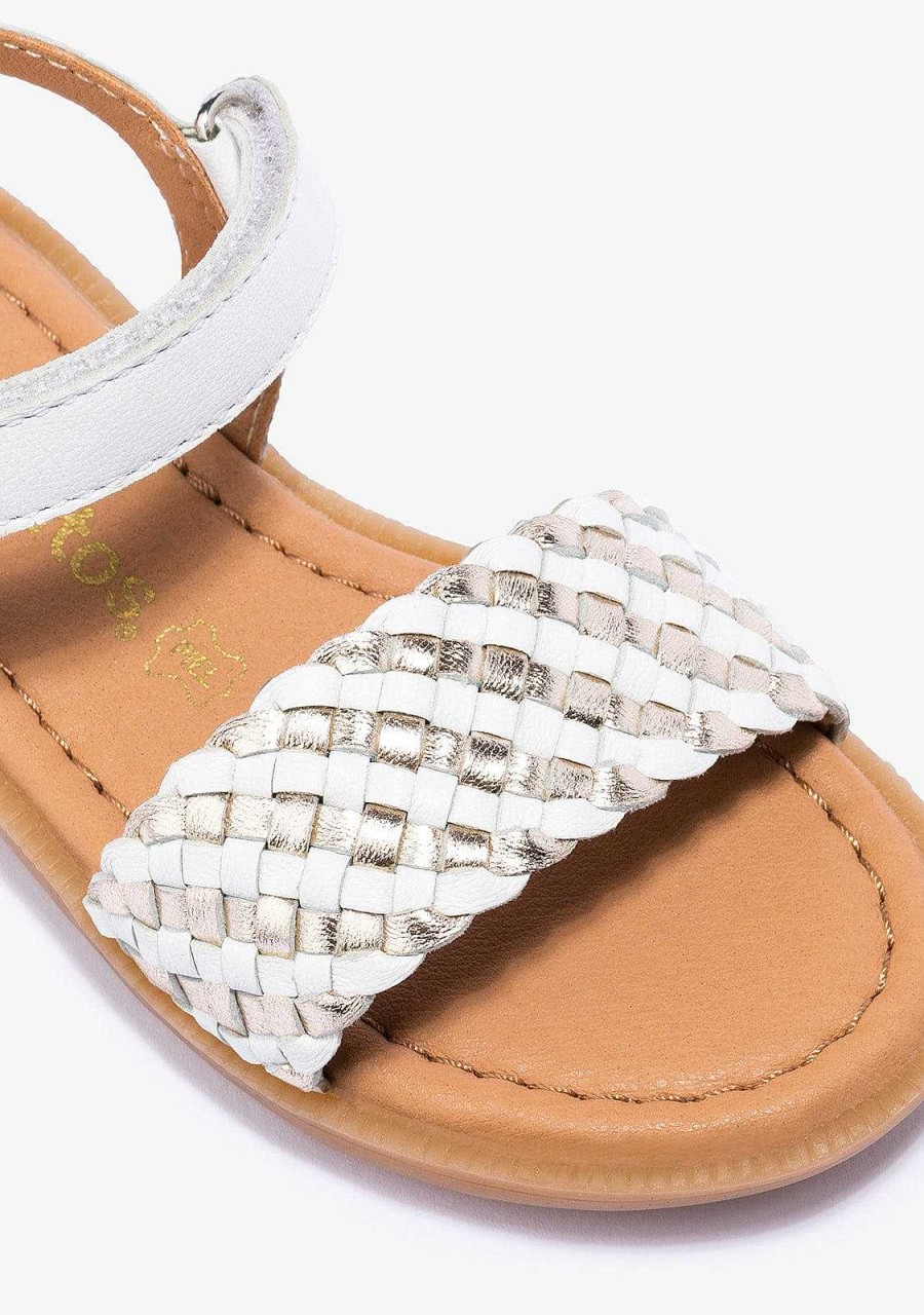 Best Sandalias Menina Ouro Branco Napa Sapatos De Menina