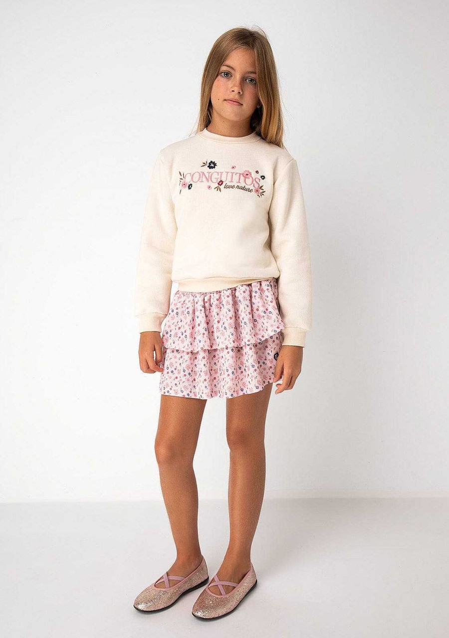 New Sweatshirt Bege Conguitos Flores Menina Moletons