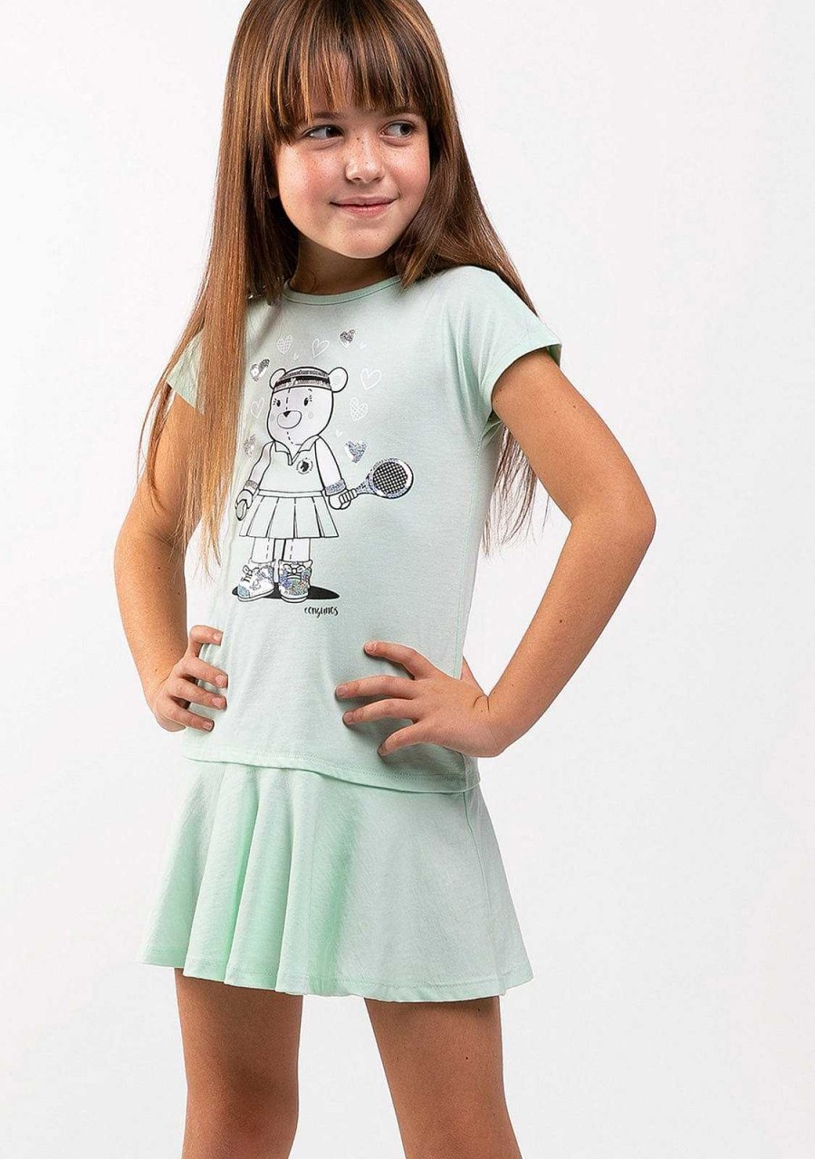 New Vestido Esportivo Teddy Menta Para Menina Roupas De Menina