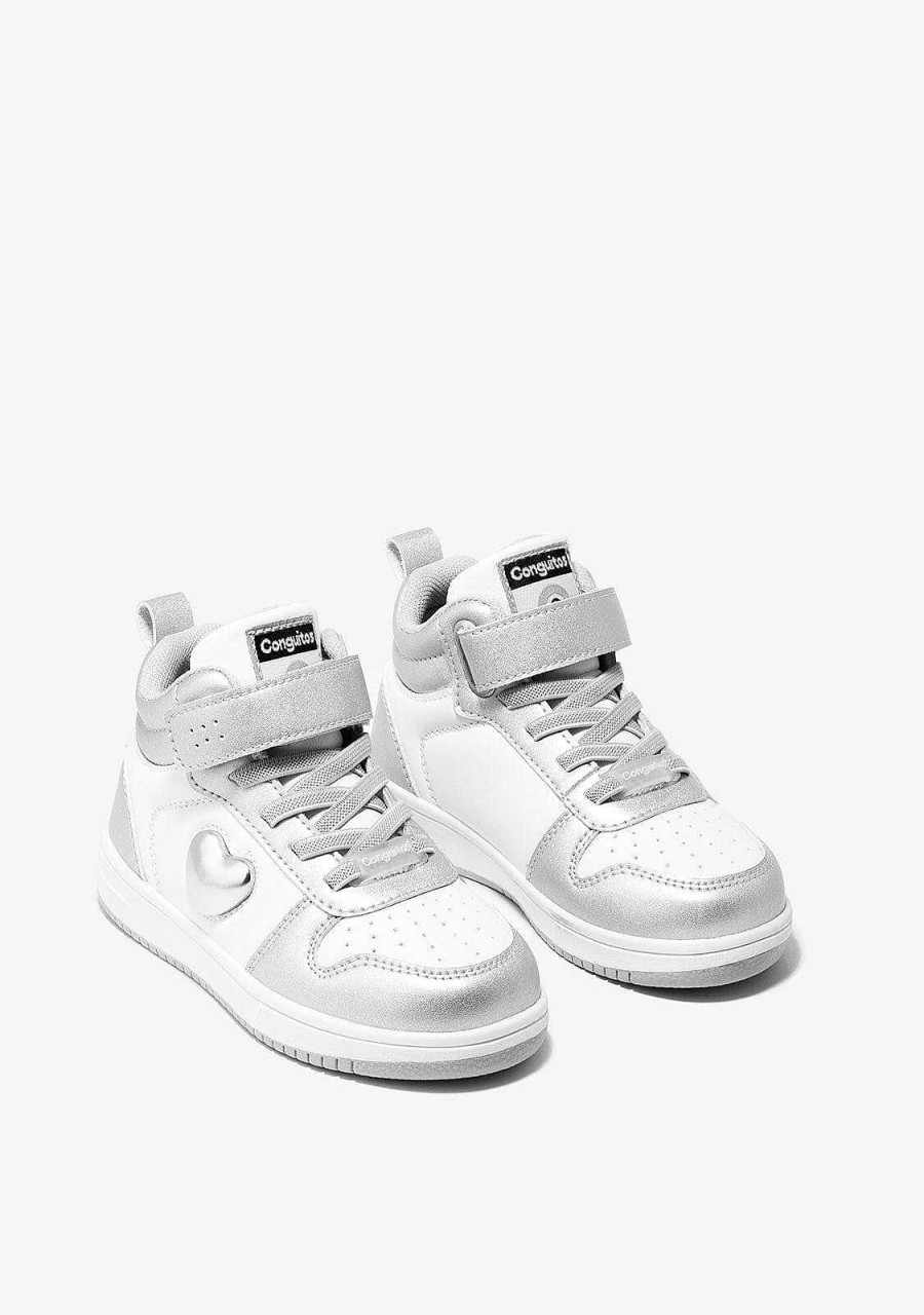 Hot Tenis Feminino Branco Prateado Com Luzes Hi-Top Napa Tenis Com Luzes