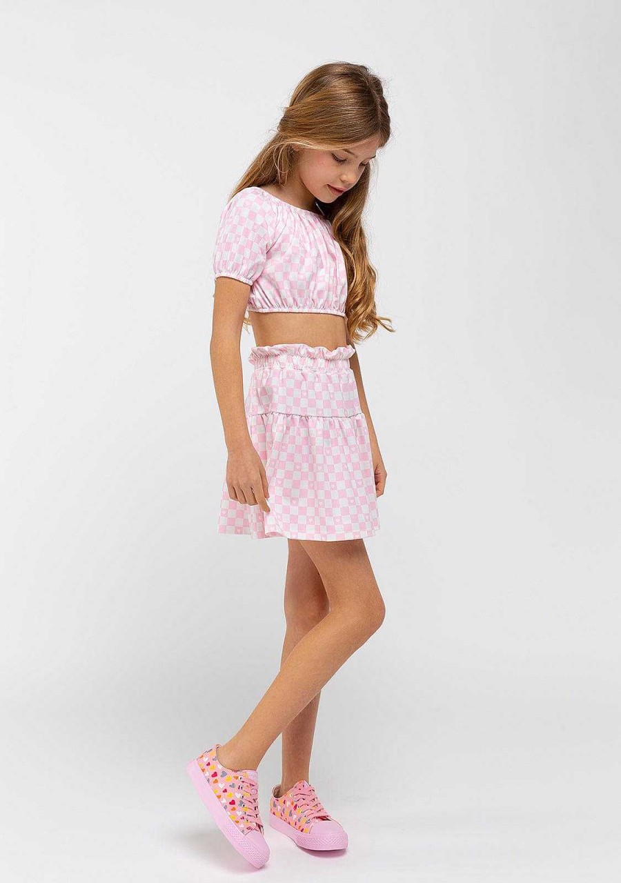 Clearance Saia Xadrez Rosa Menina Roupas De Menina