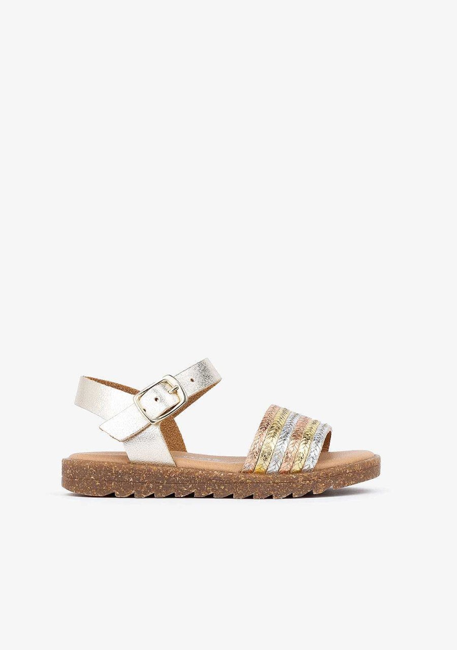 New Sandalias Metalizadas Multicor De Menina Pele Sandalias