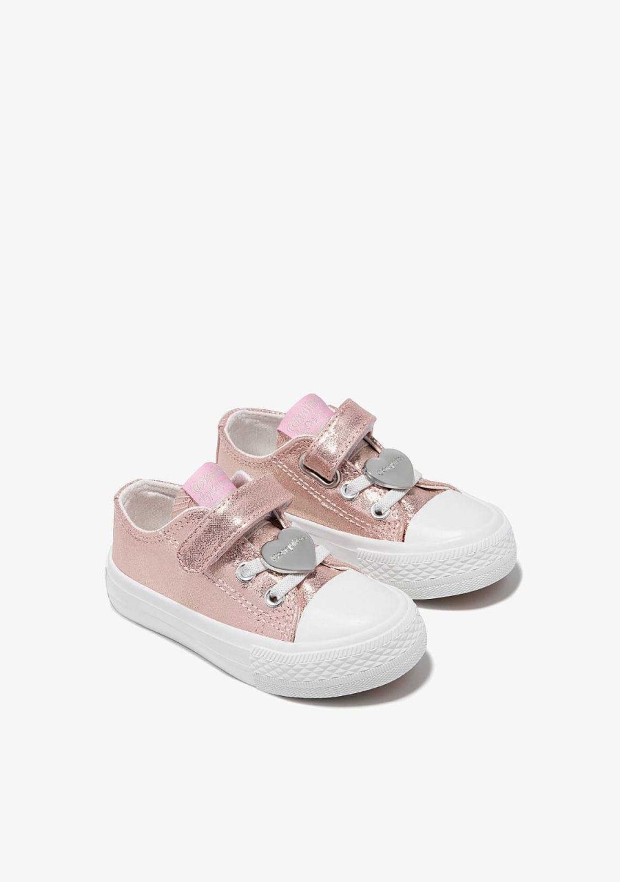 Clearance Sapatilhas Bebe Em Lona Rosa Metalizada Tenis Casuais