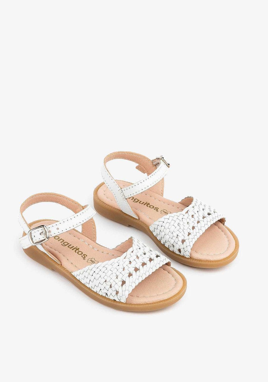 Hot Sandalias Trancadas Brancas De Menina Couro Sandalias