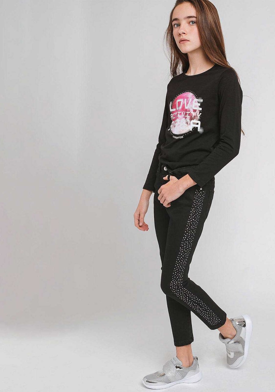 Wholesale Jeans Feminino Com Strass Lateral Preto Calcas E Leggings