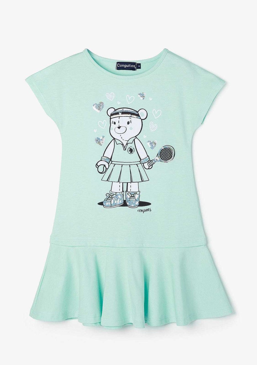 New Vestido Esportivo Teddy Menta Para Menina Roupas De Menina