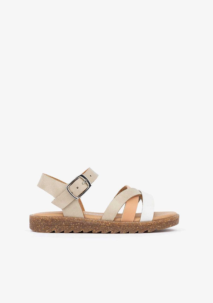 Hot Sandalias Multicoloridas Com Tiras Taupe Para Menina Em Couro Sandalias