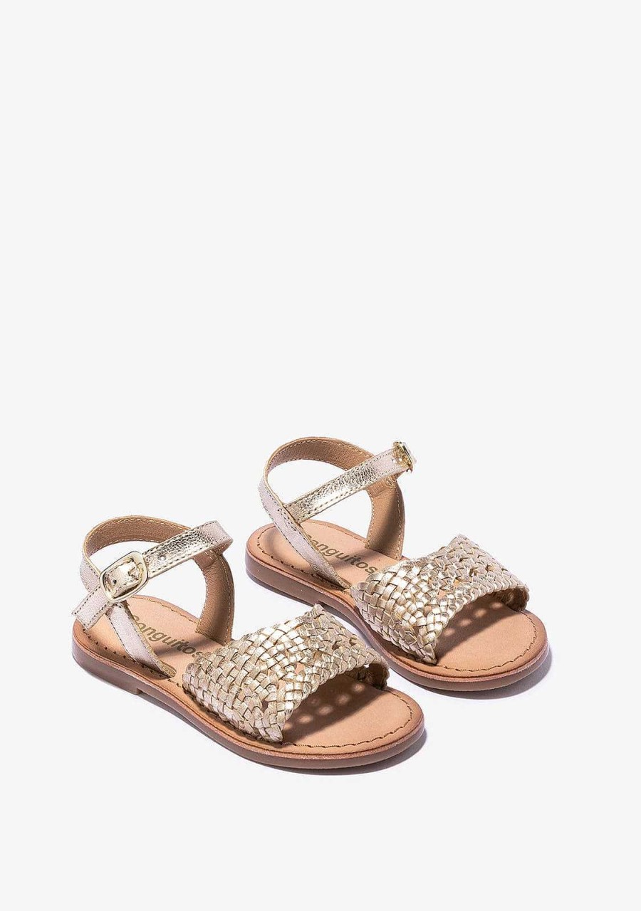 Online Sandalias De Menina Com Textura De Fivela Dourada Napa Sandalias