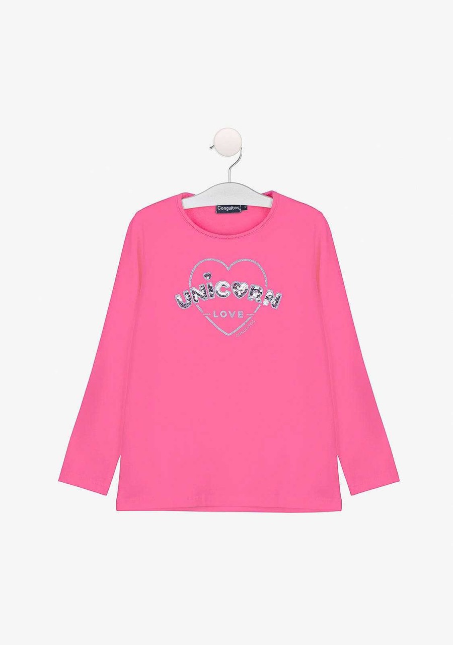 Best Camisa Feminina Unicornio Love Fucsia Camisetas De Manga Comprida