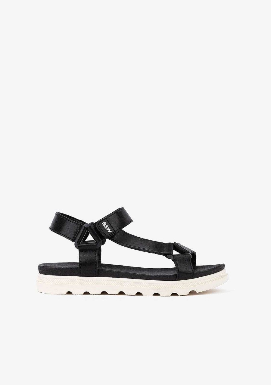 Clearance Sandalias Pretas Napa Femininas B&W Sandalias