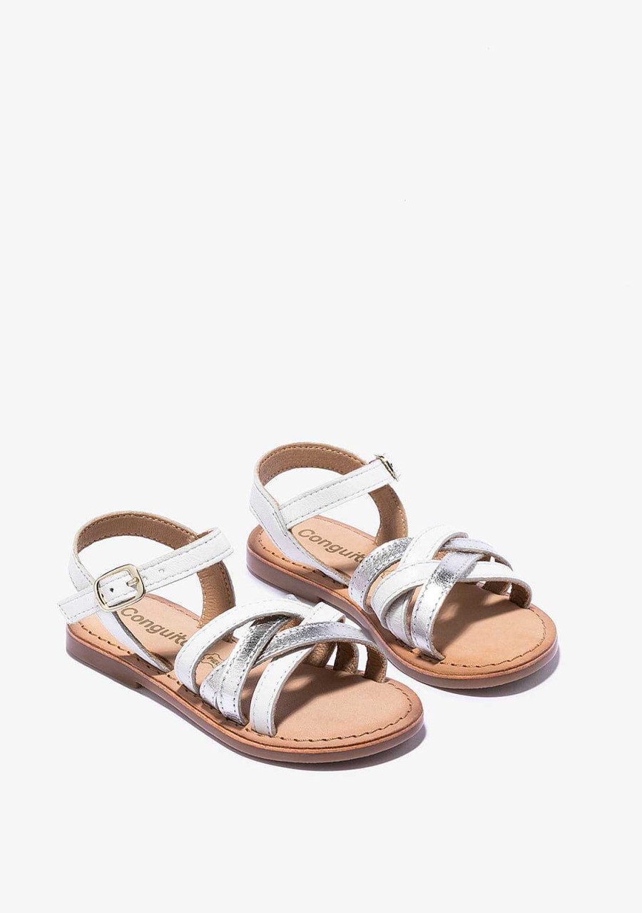 Online Sandalias De Fivela Brancas Prateadas De Menina Napa Sandalias