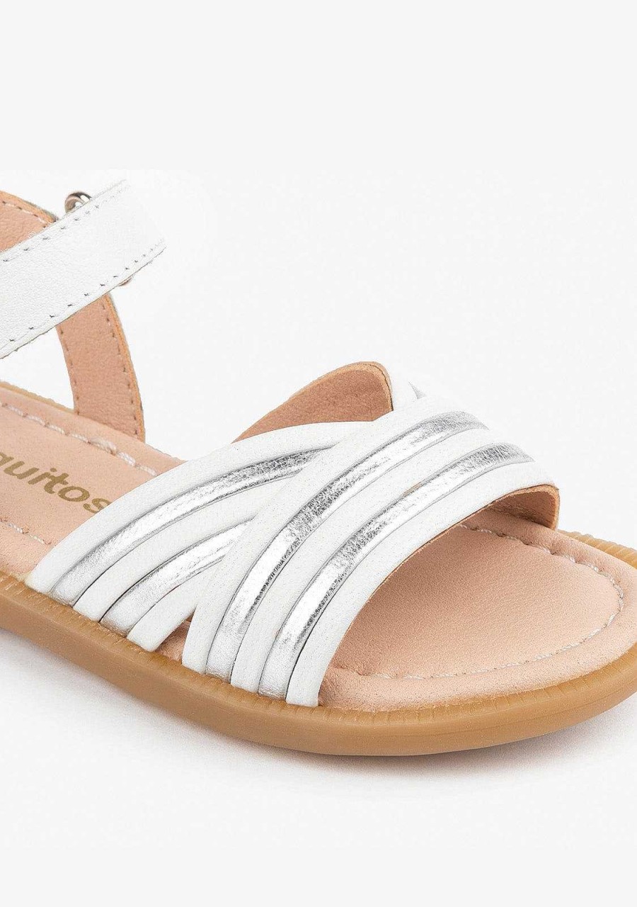 Hot Sandalias De Couro De Menina Com Alcas Brancas Sandalias