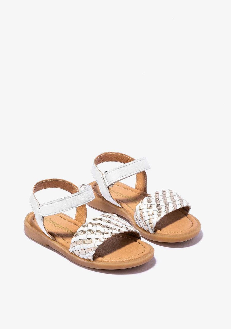 Best Sandalias Menina Ouro Branco Napa Sapatos De Menina