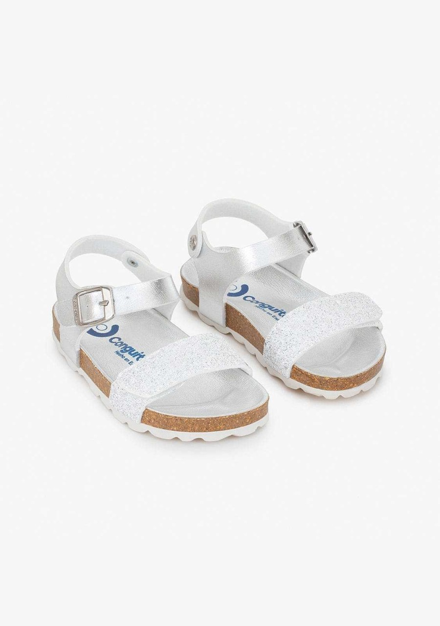 Best Sandalias Bio Glitter Prata Menina Sandalias