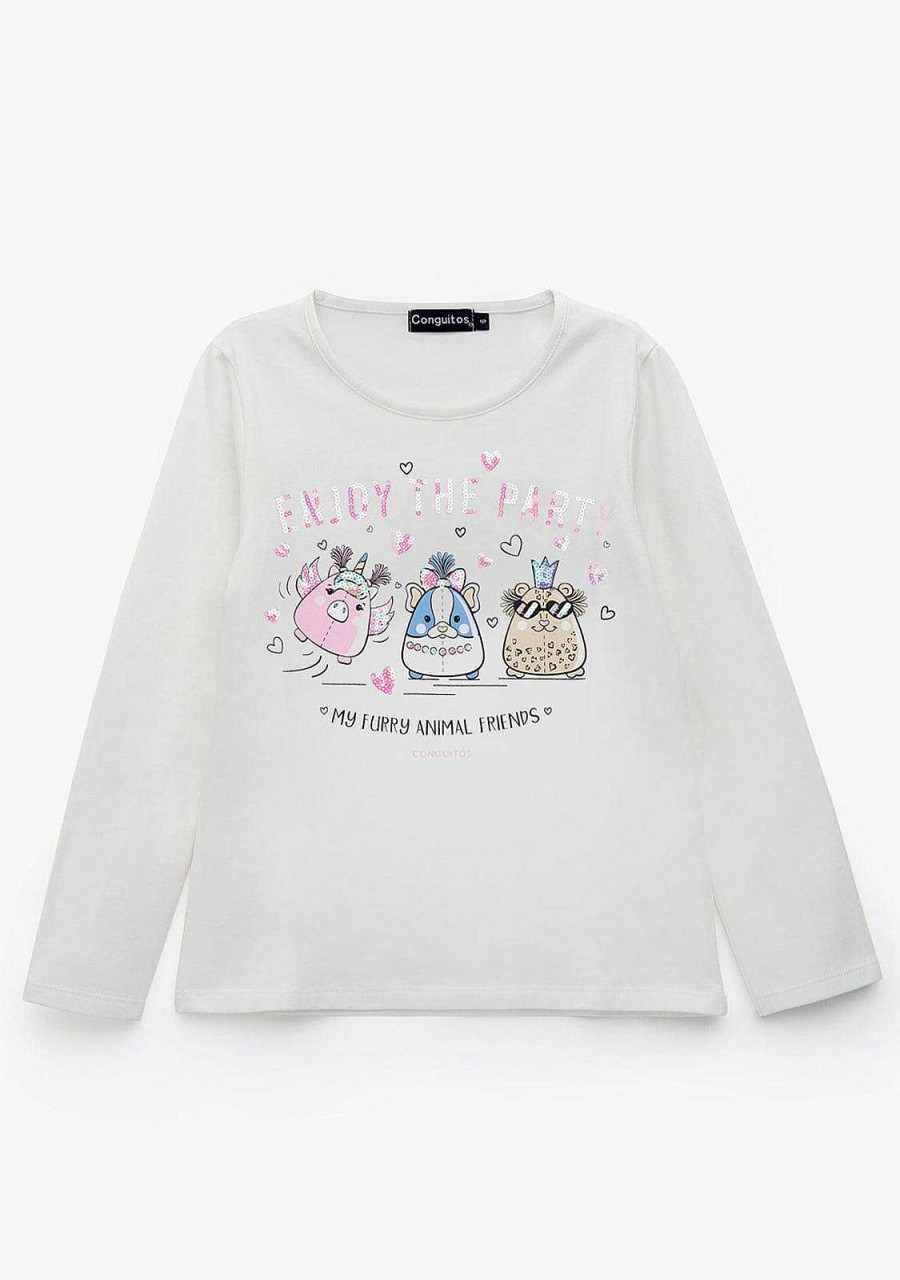 Best Camiseta Animal Friends Branca Para Menina Camisetas De Manga Comprida