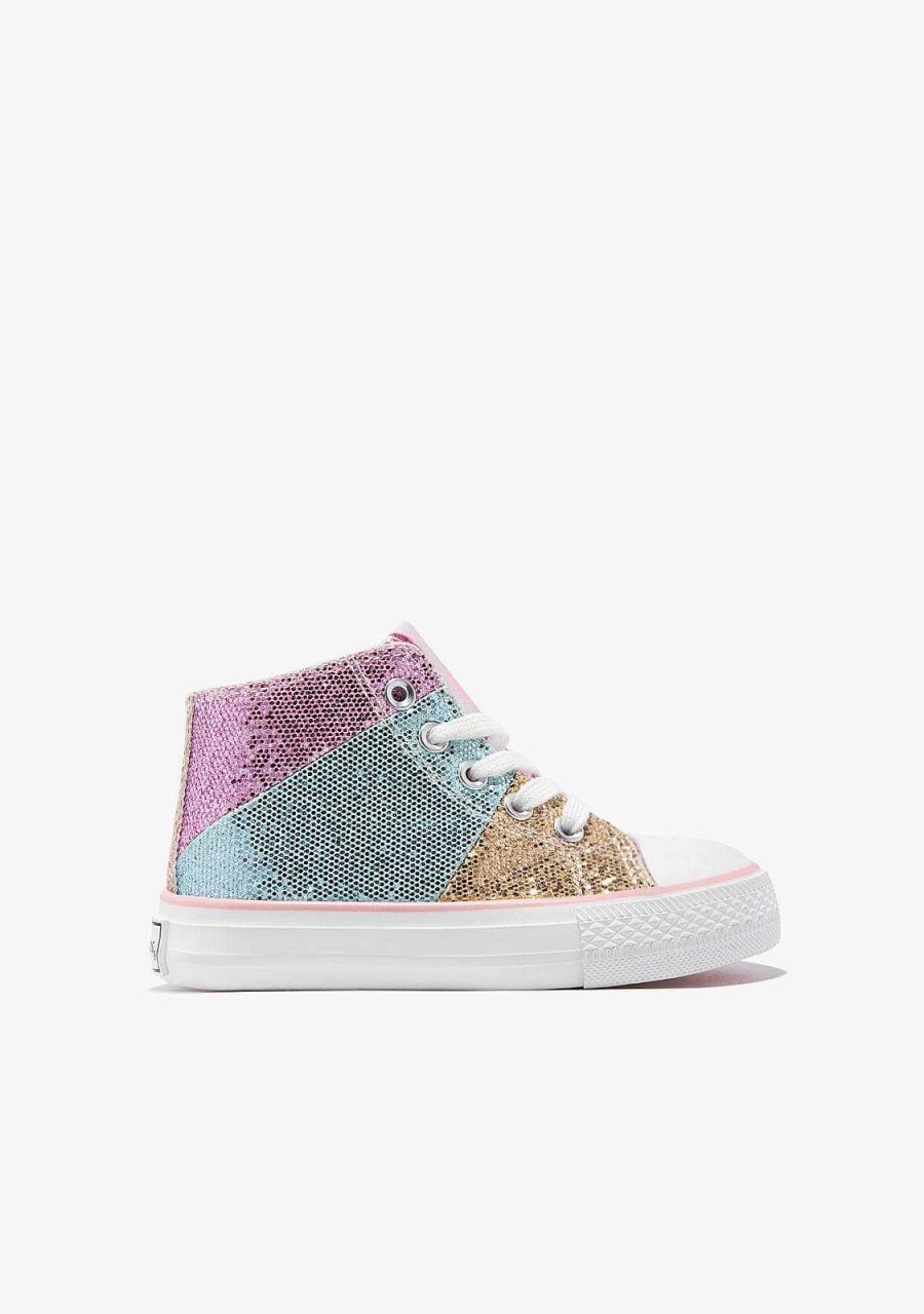 Clearance Tenis Hi Top Glitter Patchwork Sapatos De Menina